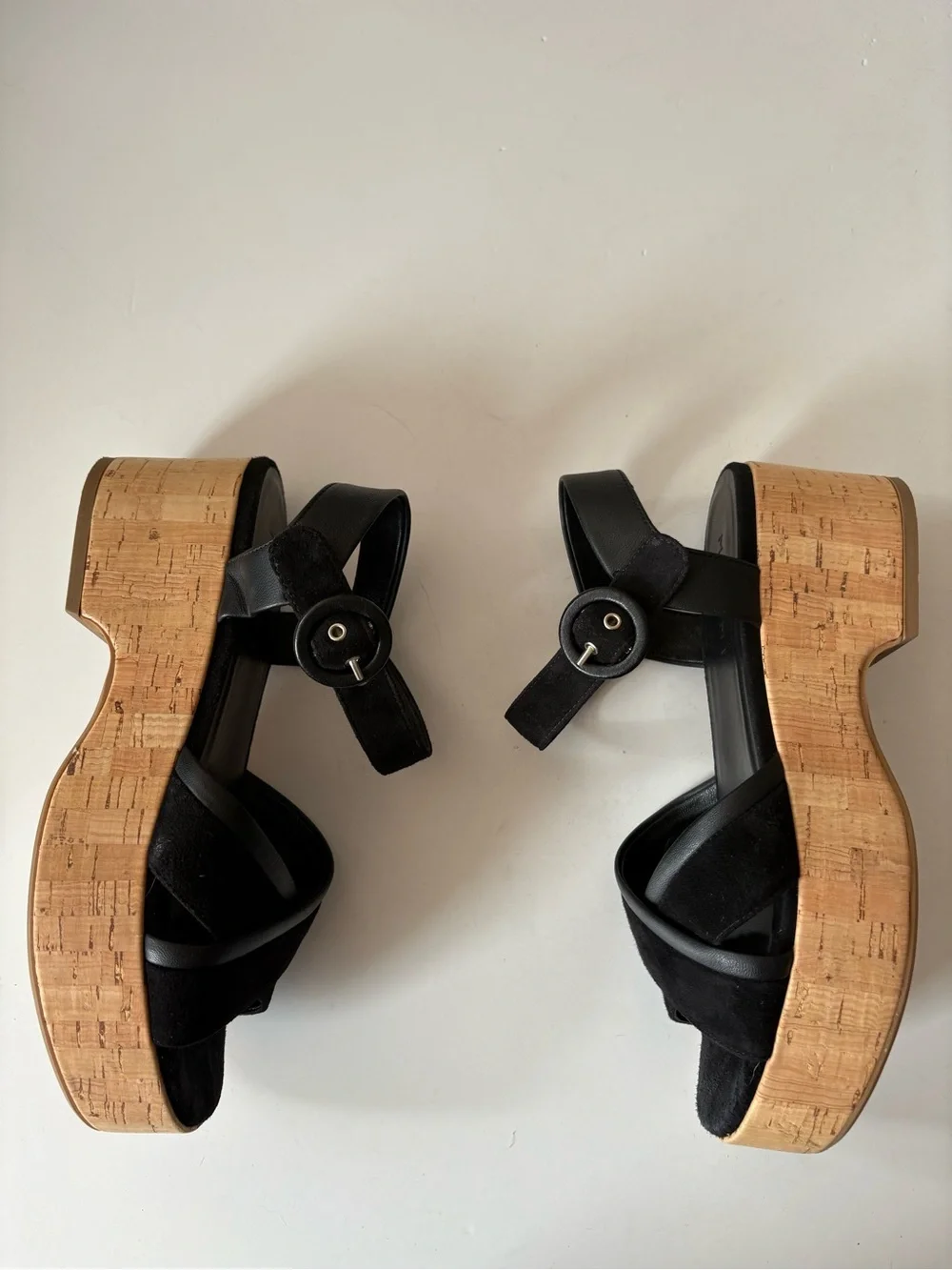 M. Gemi || The Angela Cork Platform Sandals Suede Leather Black 36.5